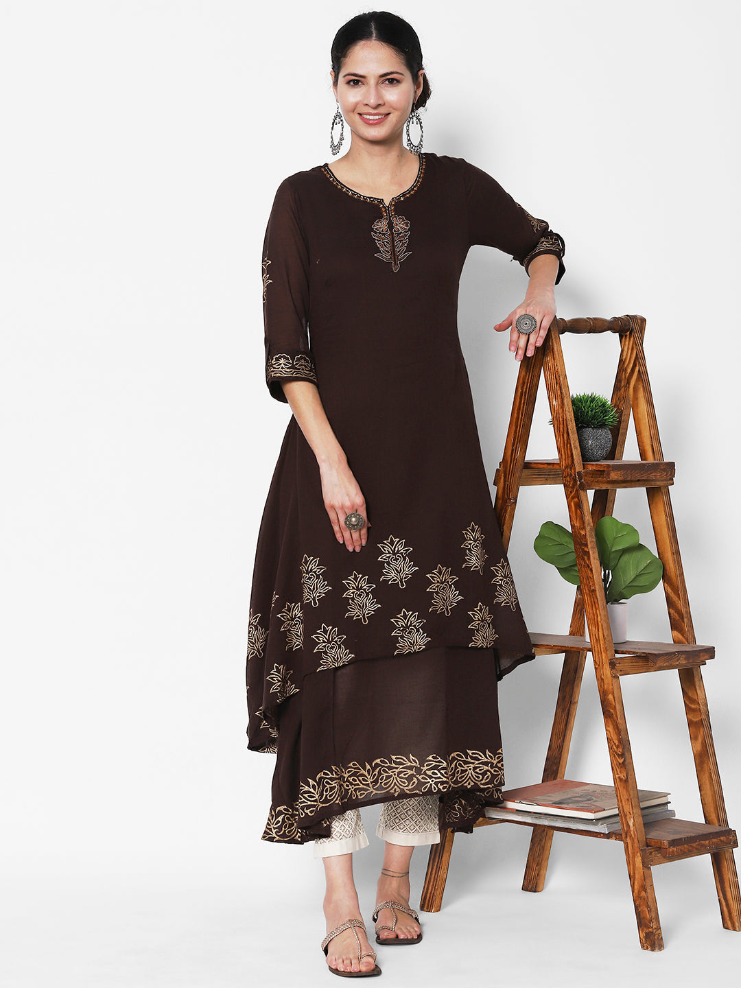 Vedic apparel elegant brown dress made of mulmul fabric - Vedic Apparel Private Limited