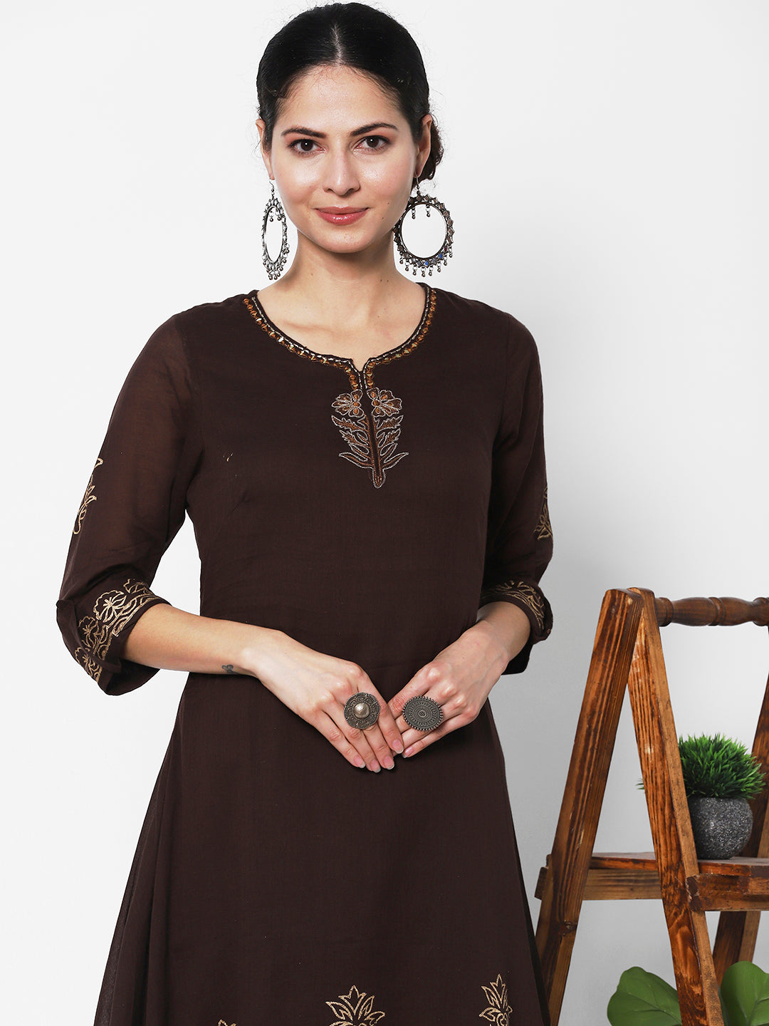 Vedic apparel elegant brown dress made of mulmul fabric - Vedic Apparel Private Limited
