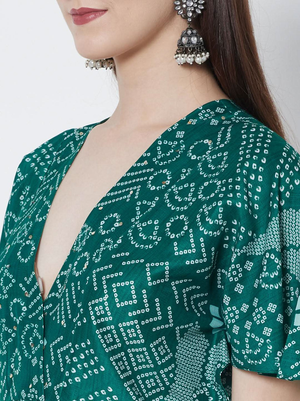 Vedic Ethnic Motifs Printed Midi Silk Kaftan Dress - Vedic Apparel Private Limited