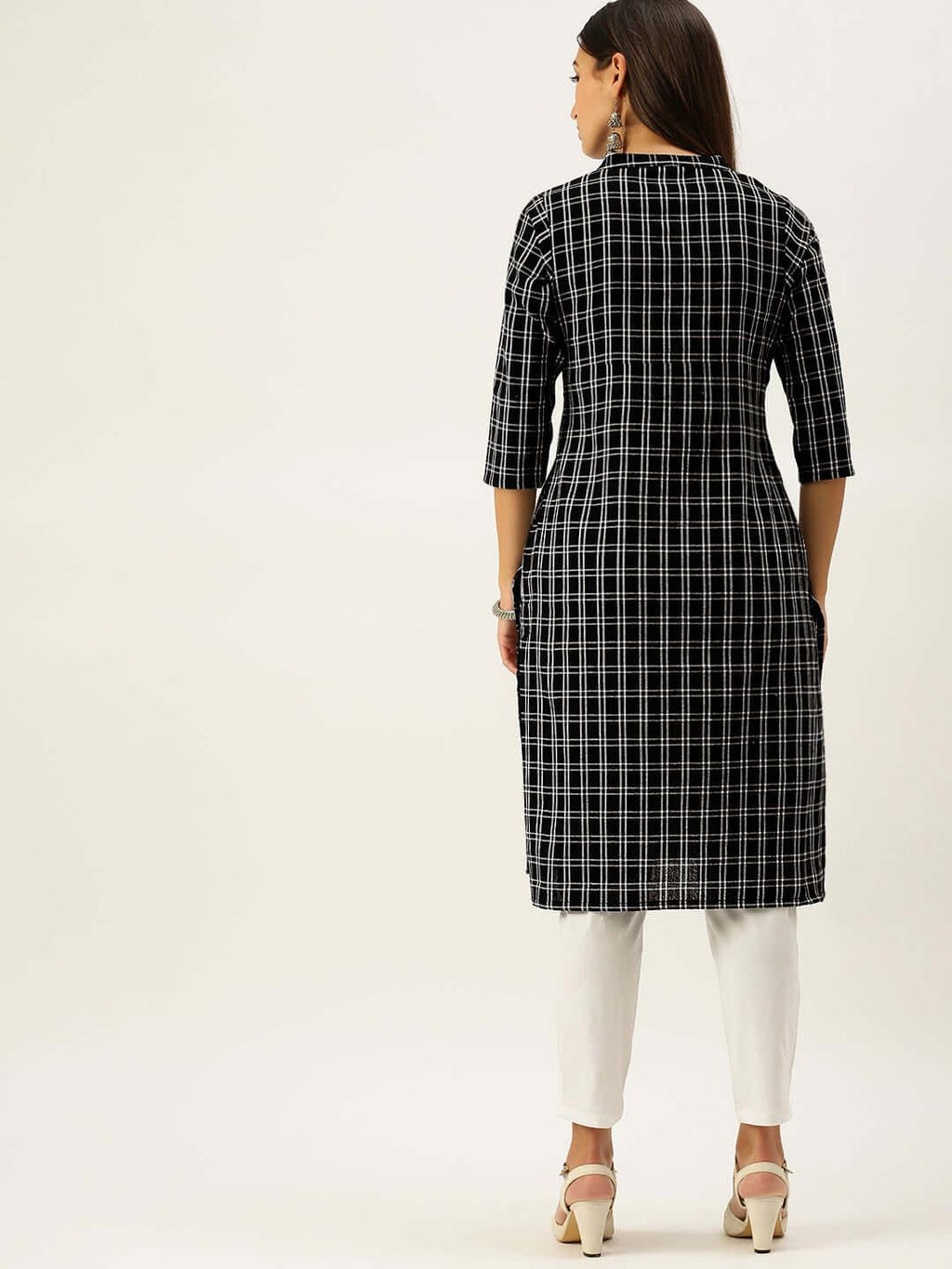 Vedic Women Black White Printed Pure Cotton Kurta - Vedic Apparel Private Limited