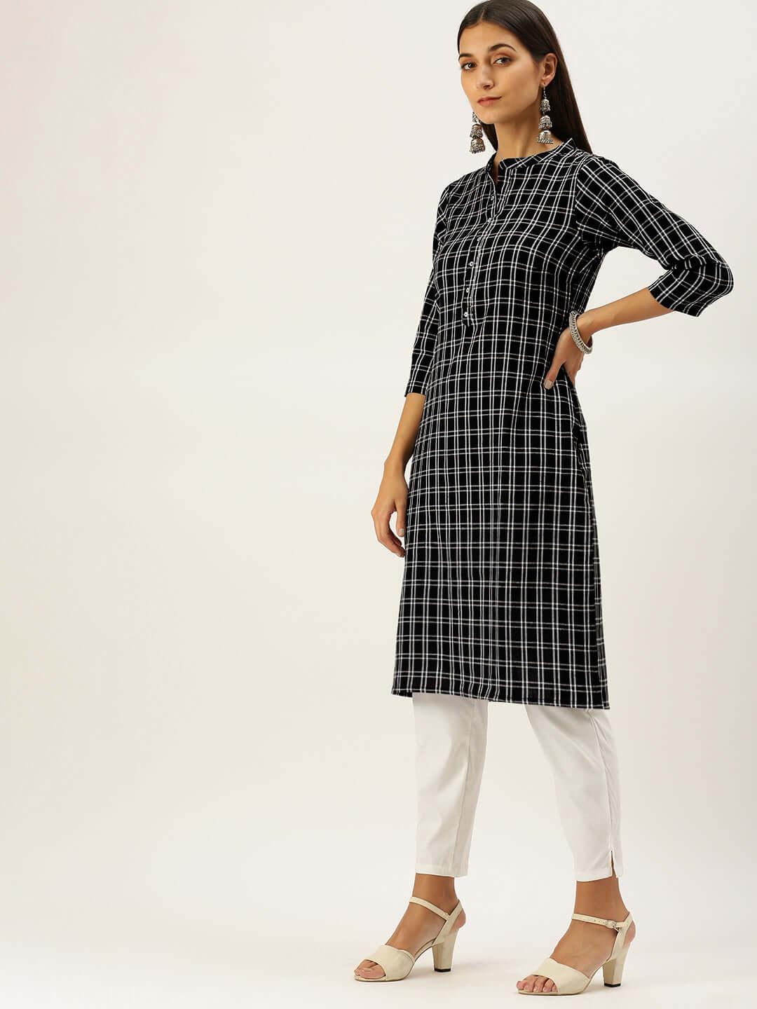 Vedic Women Black White Printed Pure Cotton Kurta - Vedic Apparel Private Limited