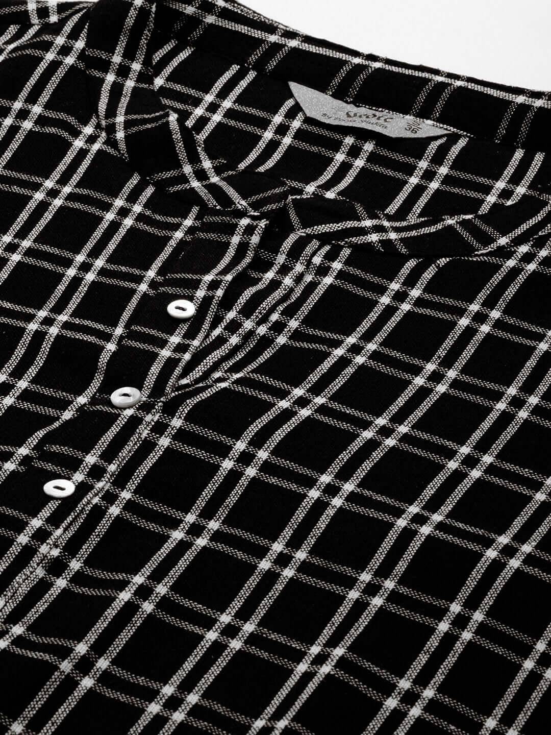 Vedic Women Black White Printed Pure Cotton Kurta - Vedic Apparel Private Limited