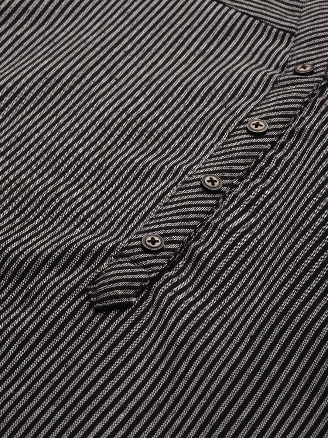 Vedic Women Black  White Striped Kurta - Vedic Apparel Private Limited