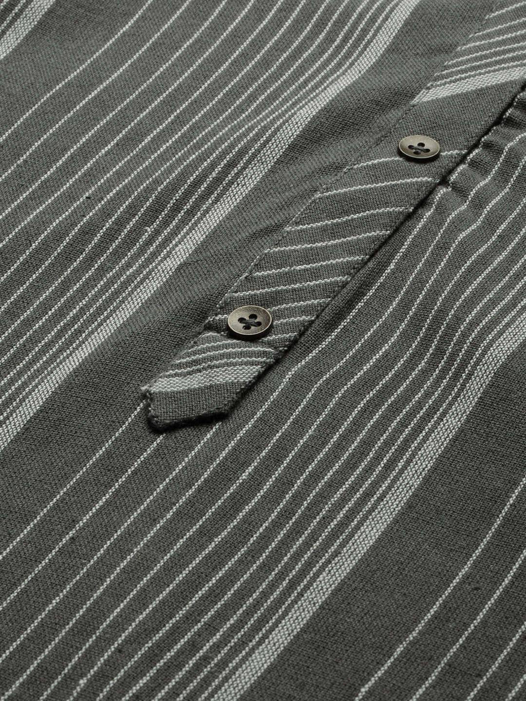 Vedic Women Charcoal Grey  White Striped Pure Cotton Kurta - Vedic Apparel Private Limited