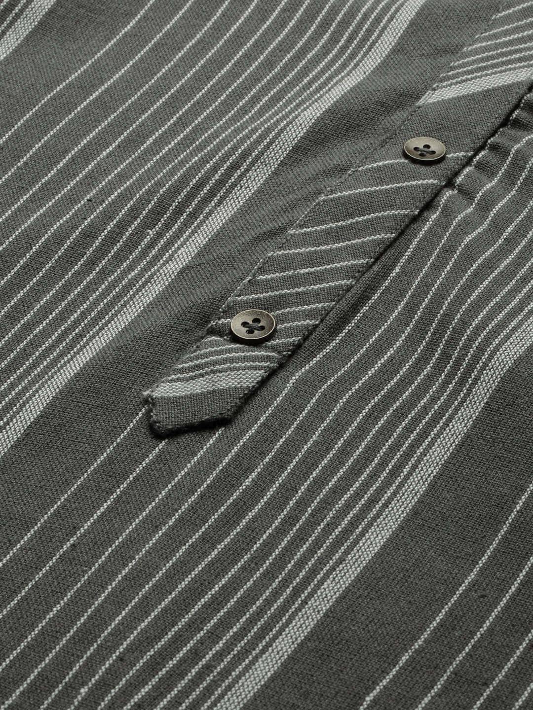 Vedic Women Charcoal Grey  White Striped Pure Cotton Kurta - Vedic Apparel Private Limited