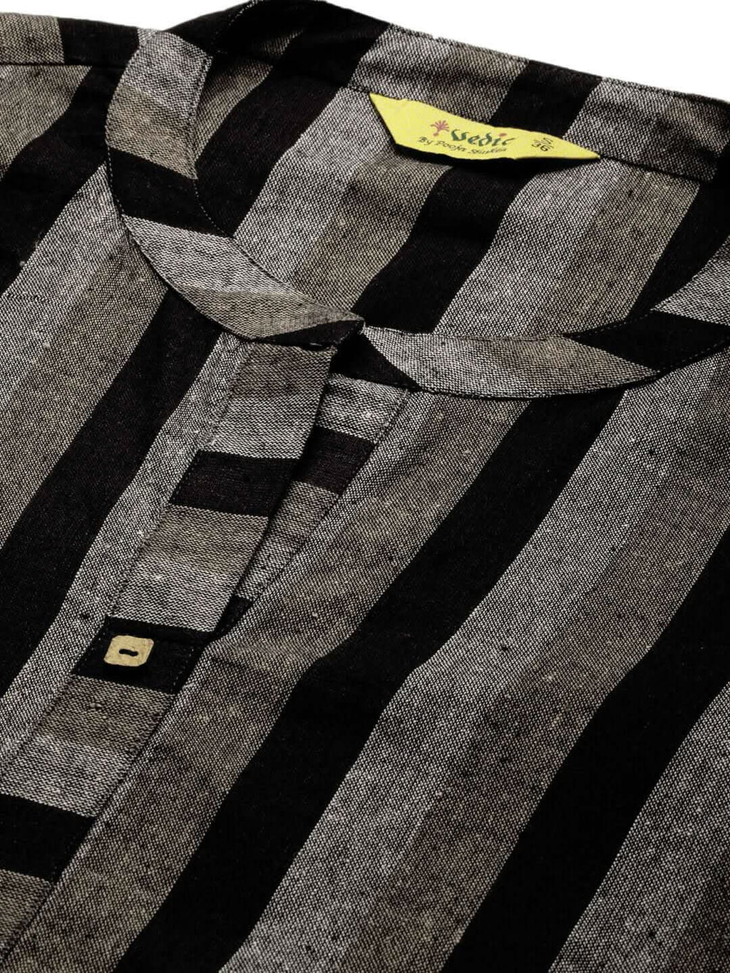 Vedic Women Black Grey Striped Pure Cotton Kurta - Vedic Apparel Private Limited