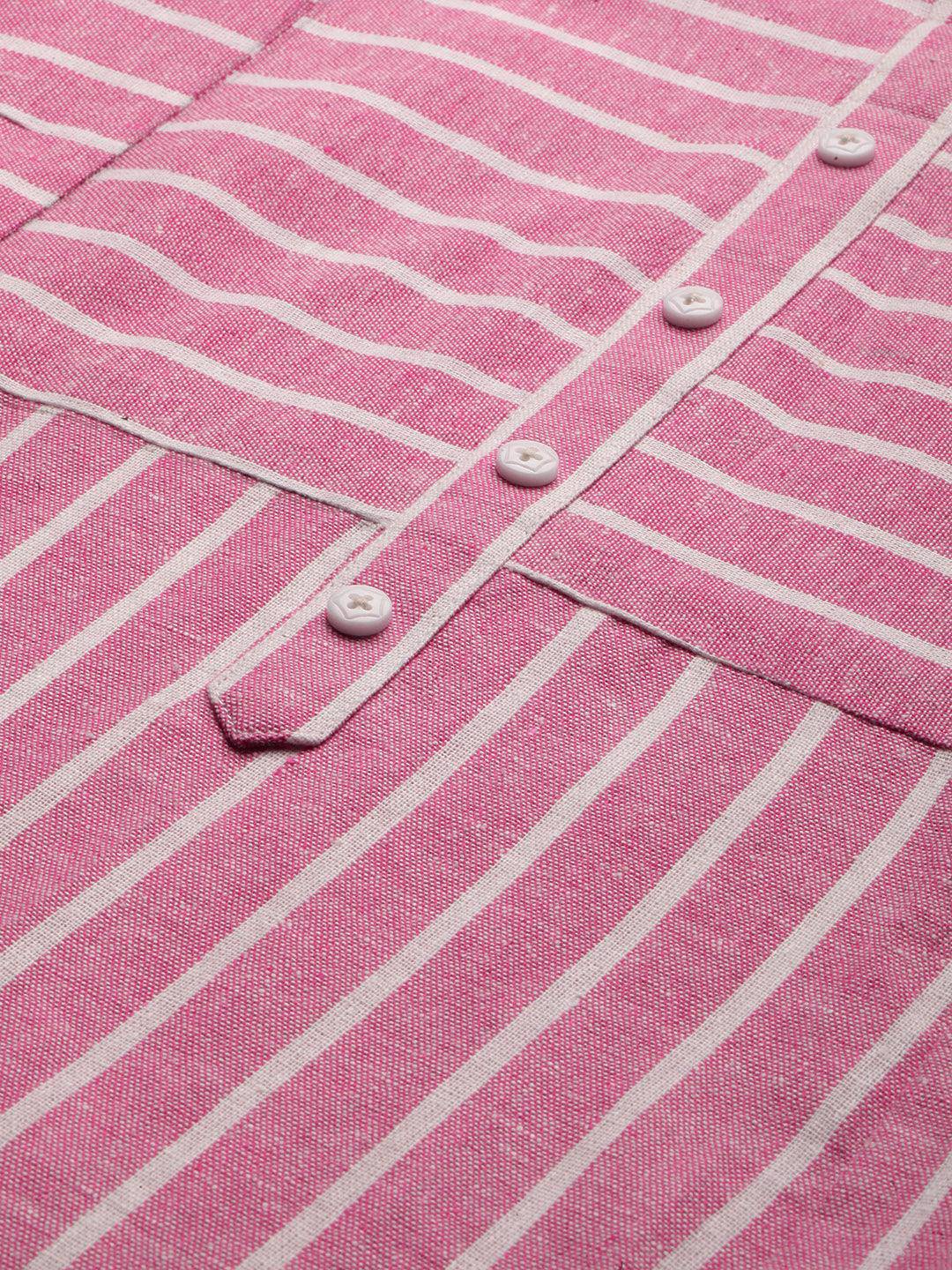 Vedic Women Pink  White Striped Cotton Kurta - Vedic Apparel Private Limited