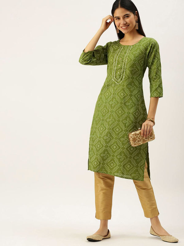 Vedic Women Green Bandhani Printed Gotta Patti Kurta