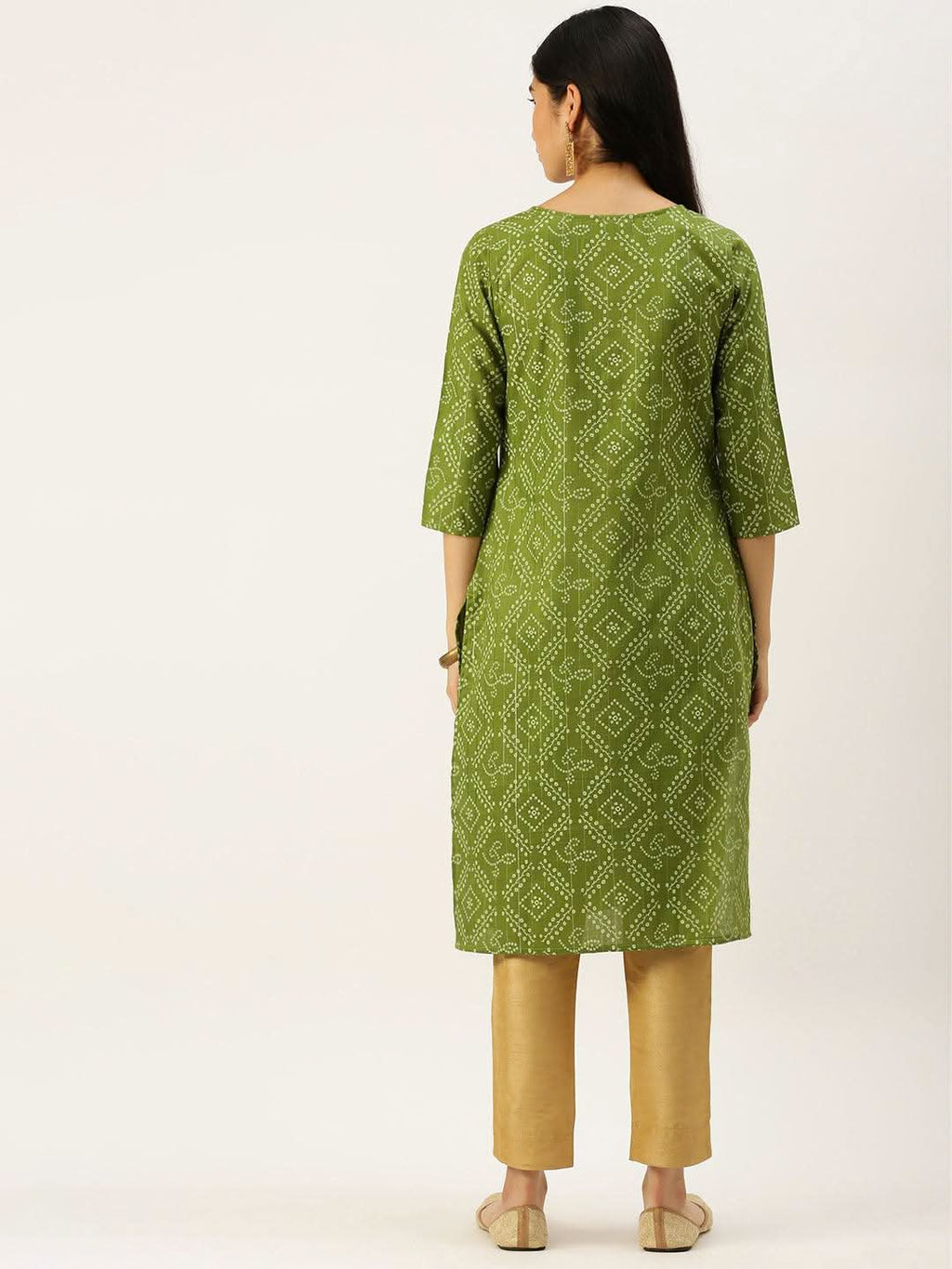 Vedic Women Green Bandhani Printed Gotta Patti Kurta - Vedic Apparel Private Limited