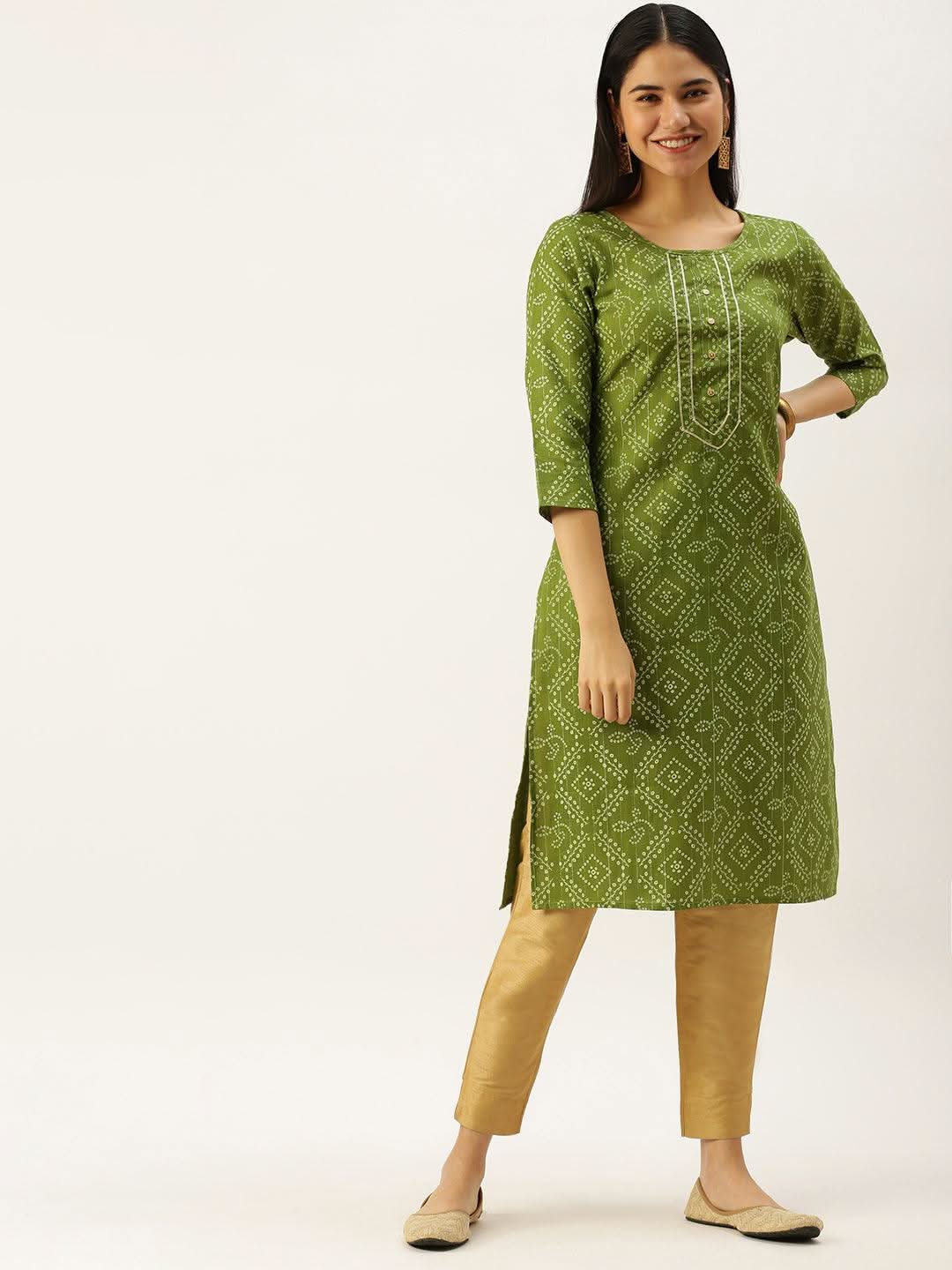 Vedic Women Green Bandhani Printed Gotta Patti Kurta - Vedic Apparel Private Limited
