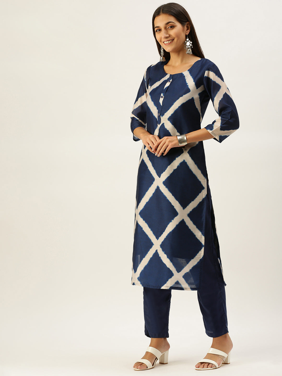 Vedic Women Blue Printed Pure Cotton Kurta with Trousers  With Dupatta