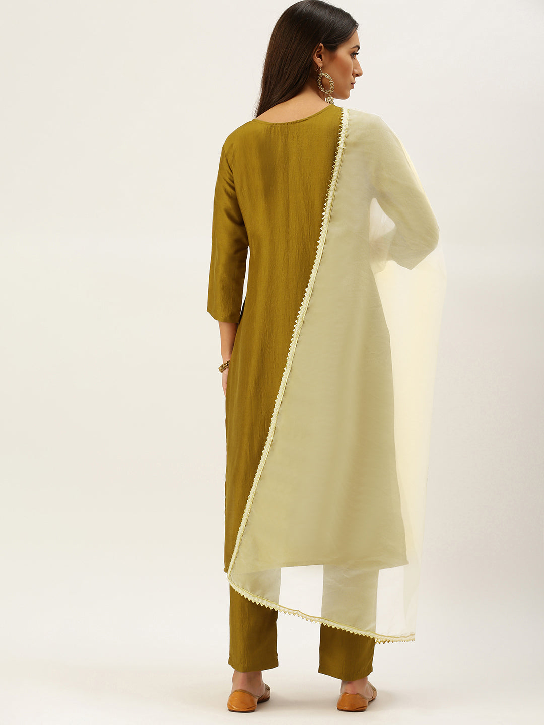 Vedic Women Olive Green Yoke Design Gotta Patti Kurta with Trousers  Dupatta