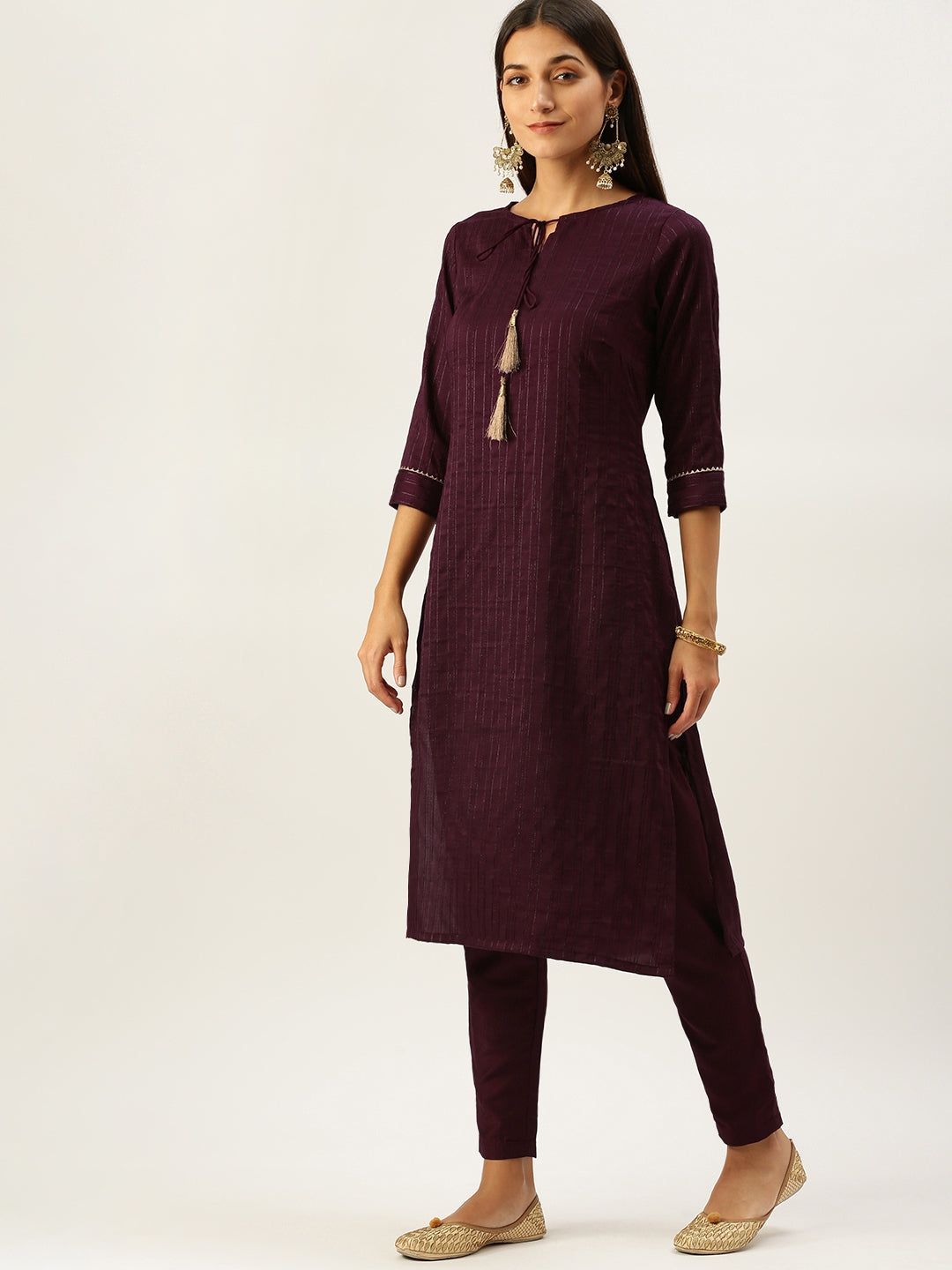 Vedic Women Purple Striped Gotta Patti Kurta with Trousers  With Dupatta