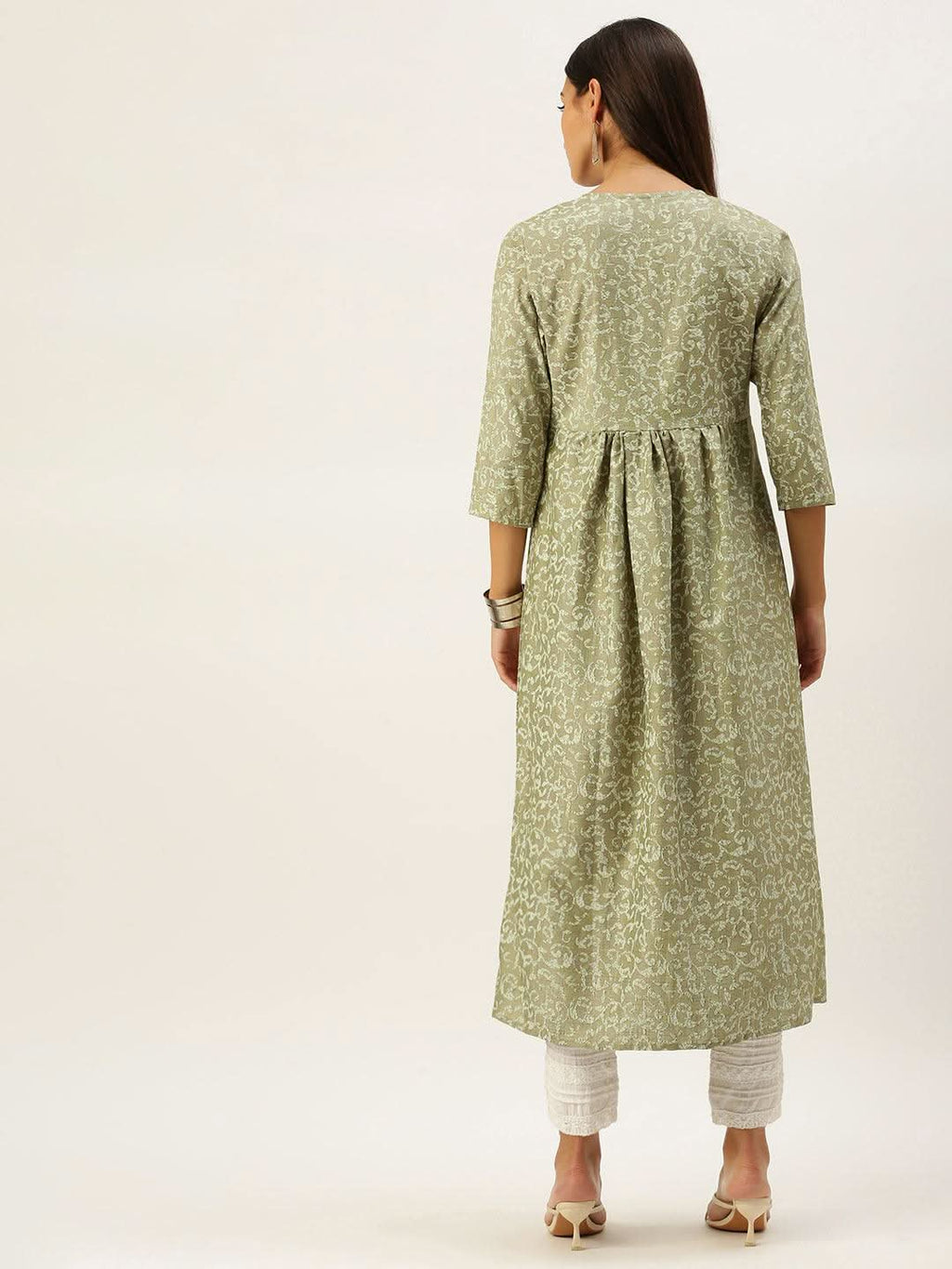Vedic Women Olive Green Ethnic Motifs Printed Kurta - Vedic Apparel Private Limited