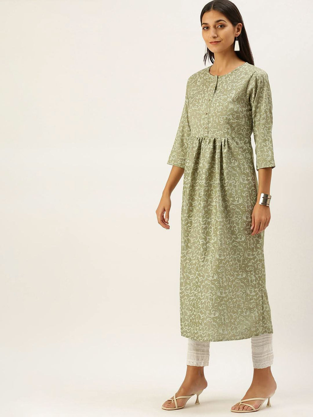 Vedic Women Olive Green Ethnic Motifs Printed Kurta - Vedic Apparel Private Limited