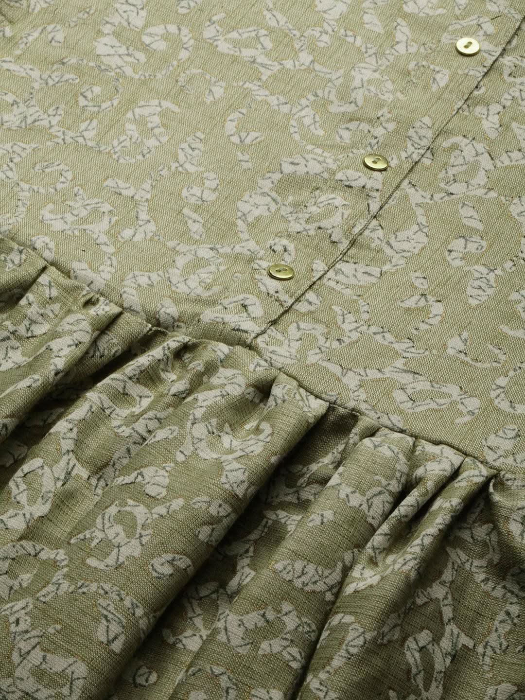 Vedic Women Olive Green Ethnic Motifs Printed Kurta - Vedic Apparel Private Limited