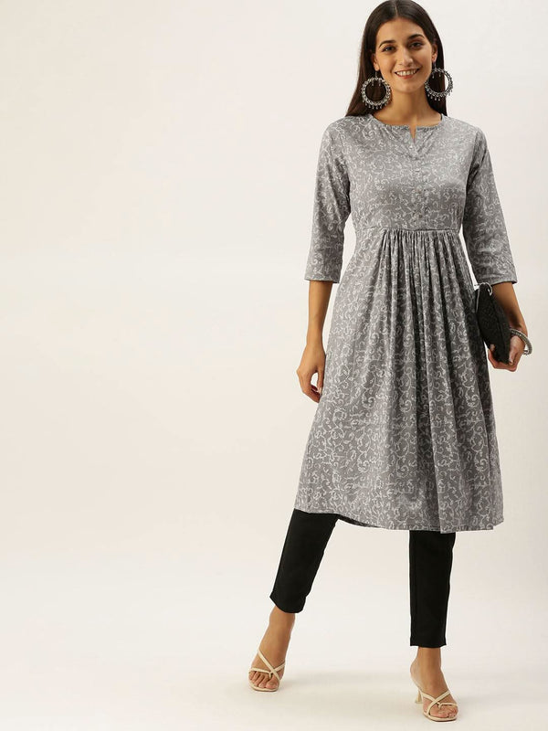 Vedic Women Grey Ethnic Motifs Printed Kurta