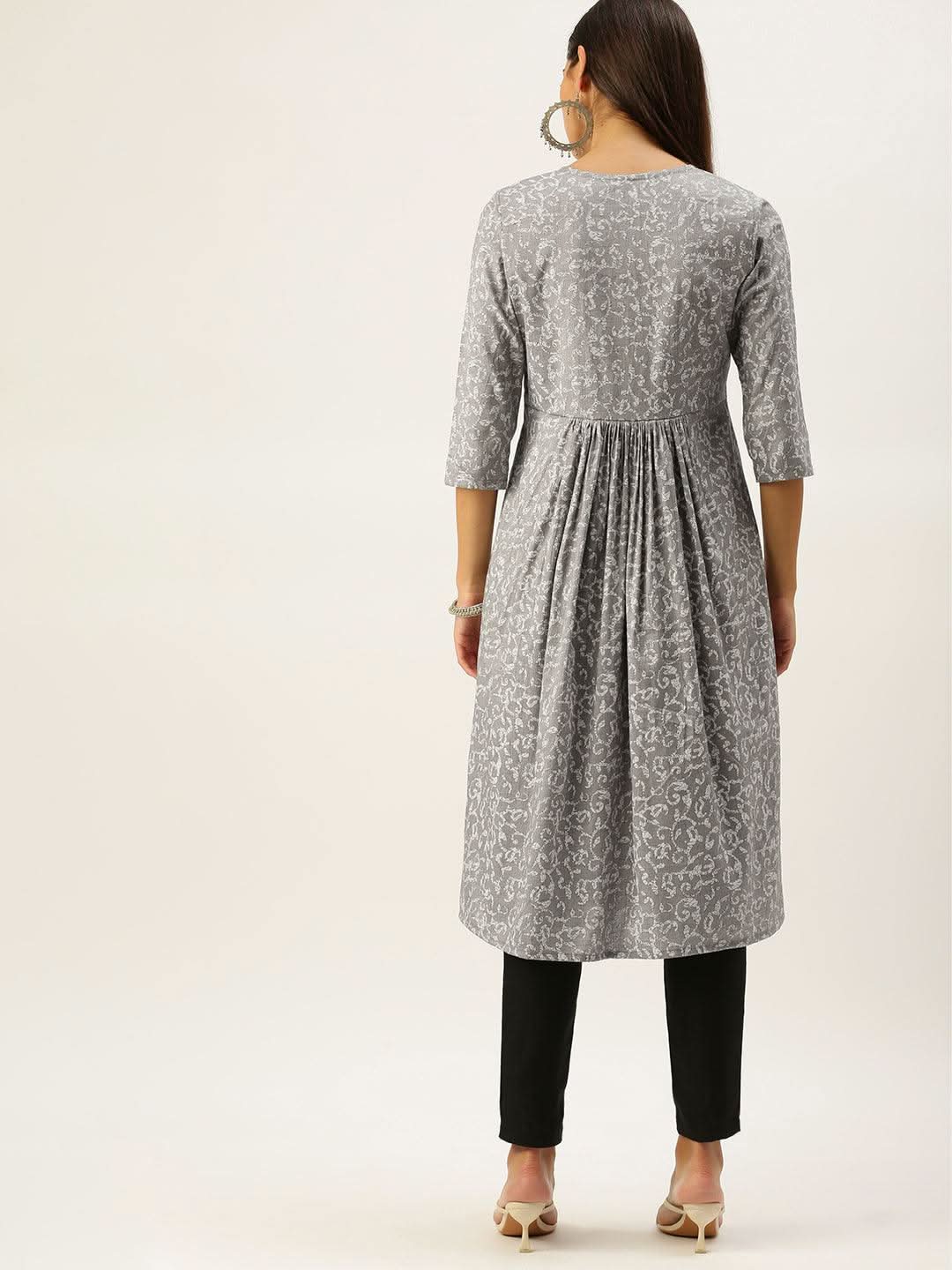 Vedic Women Grey Ethnic Motifs Printed Kurta - Vedic Apparel Private Limited