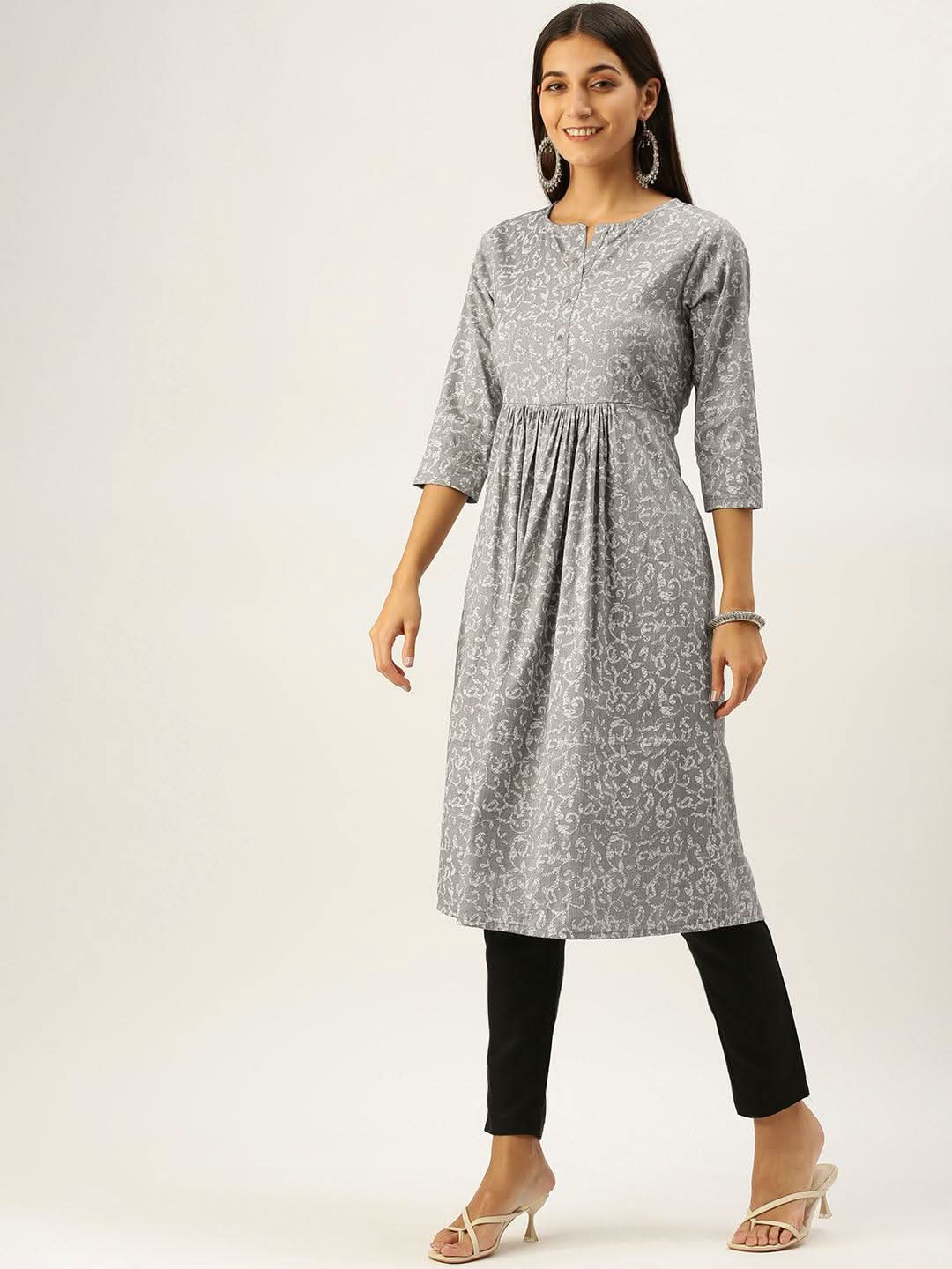 Vedic Women Grey Ethnic Motifs Printed Kurta - Vedic Apparel Private Limited