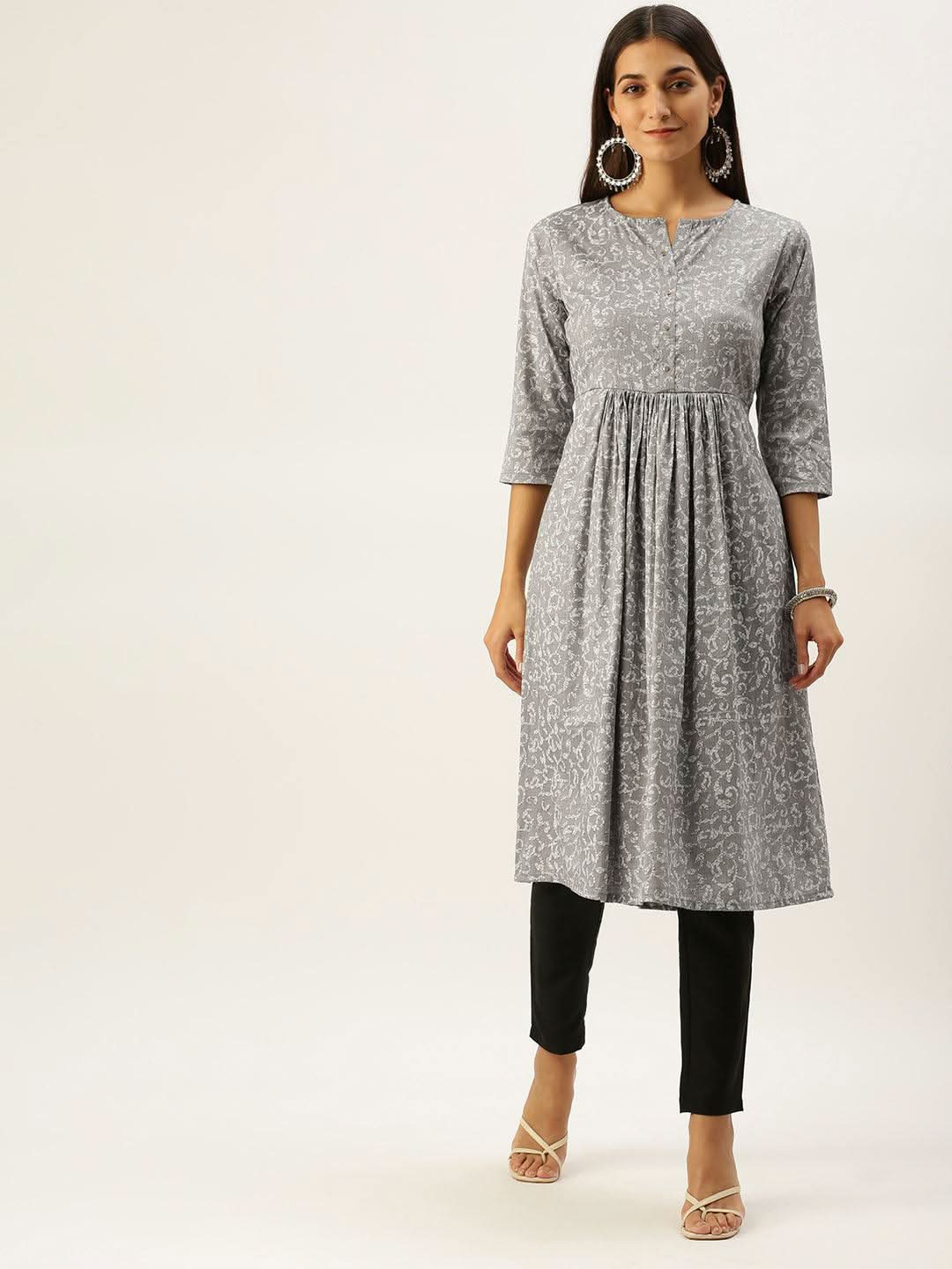 Vedic Women Grey Ethnic Motifs Printed Kurta - Vedic Apparel Private Limited