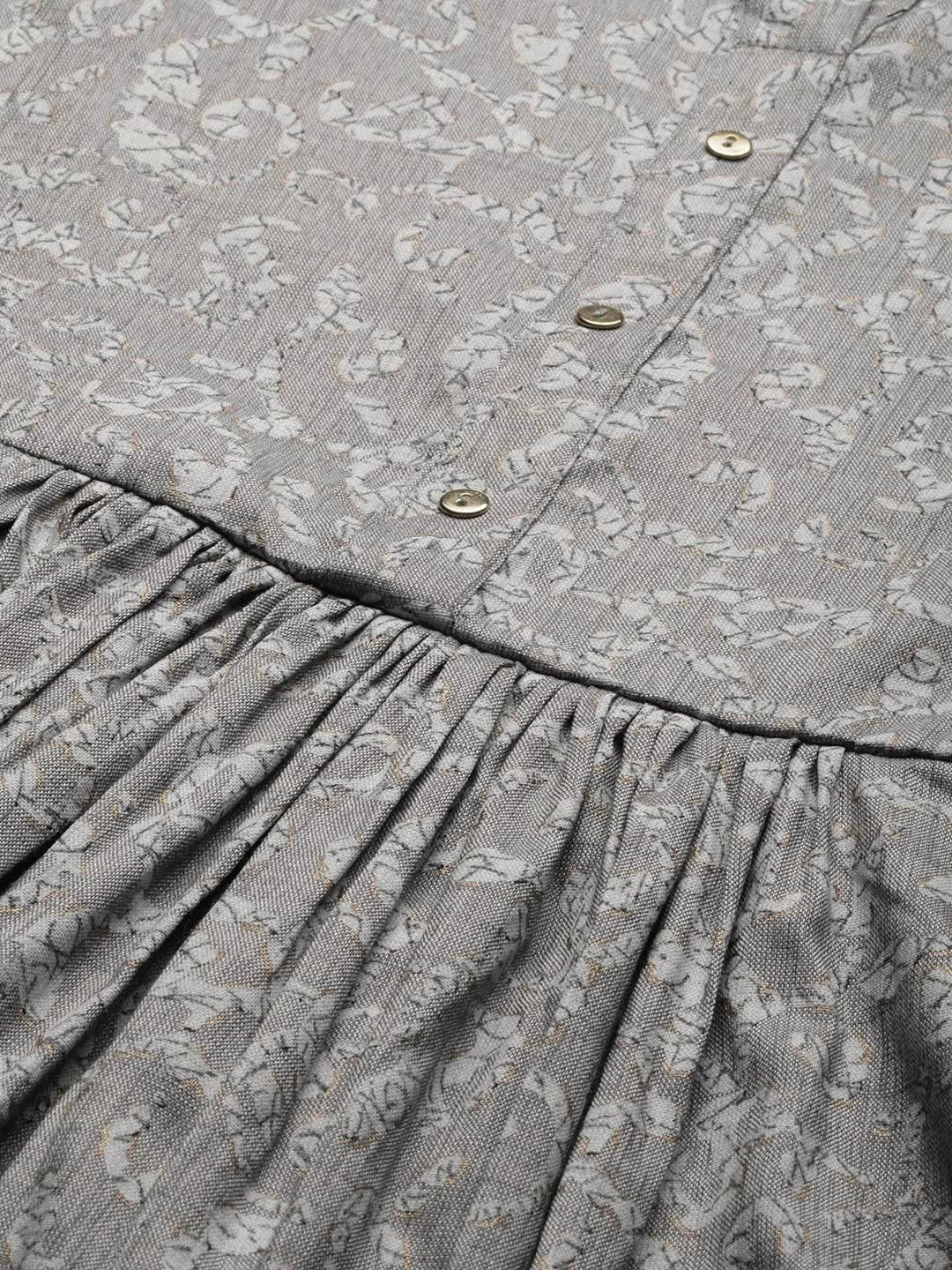 Vedic Women Grey Ethnic Motifs Printed Kurta - Vedic Apparel Private Limited