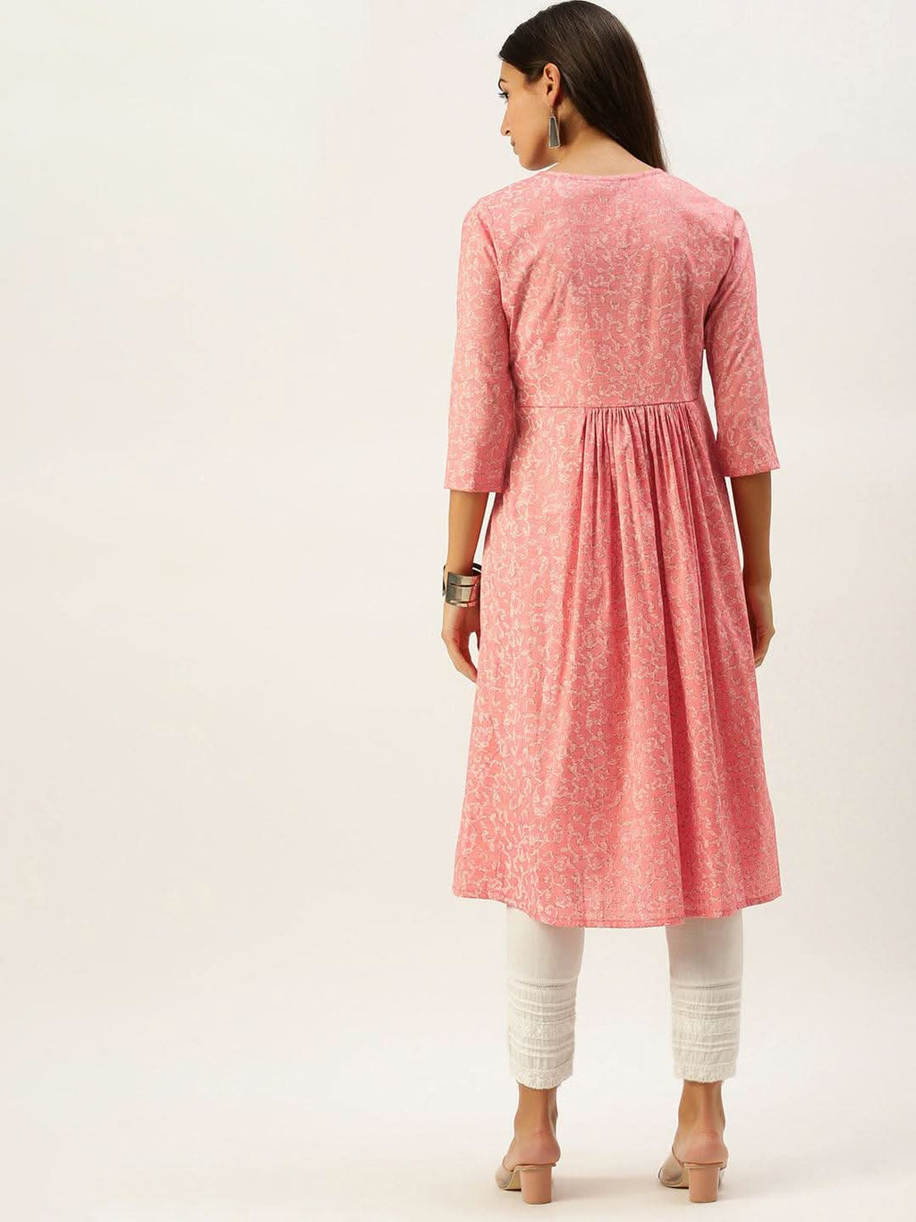 Vedic Women Peach-Coloured Ethnic Motifs Printed Anarkali Kurta - Vedic Apparel Private Limited