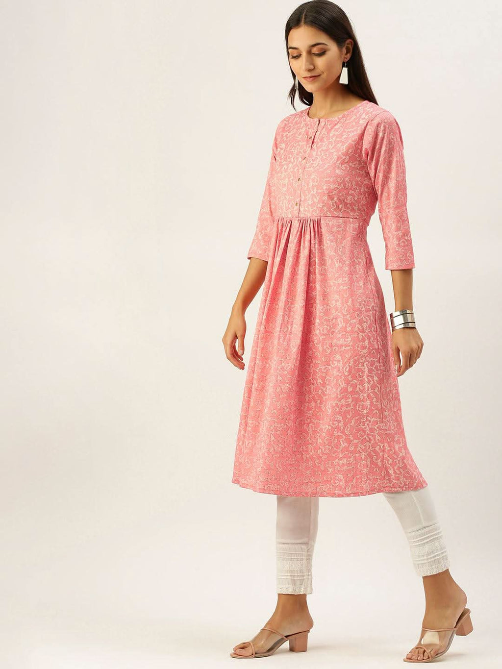 Vedic Women Peach-Coloured Ethnic Motifs Printed Anarkali Kurta - Vedic Apparel Private Limited