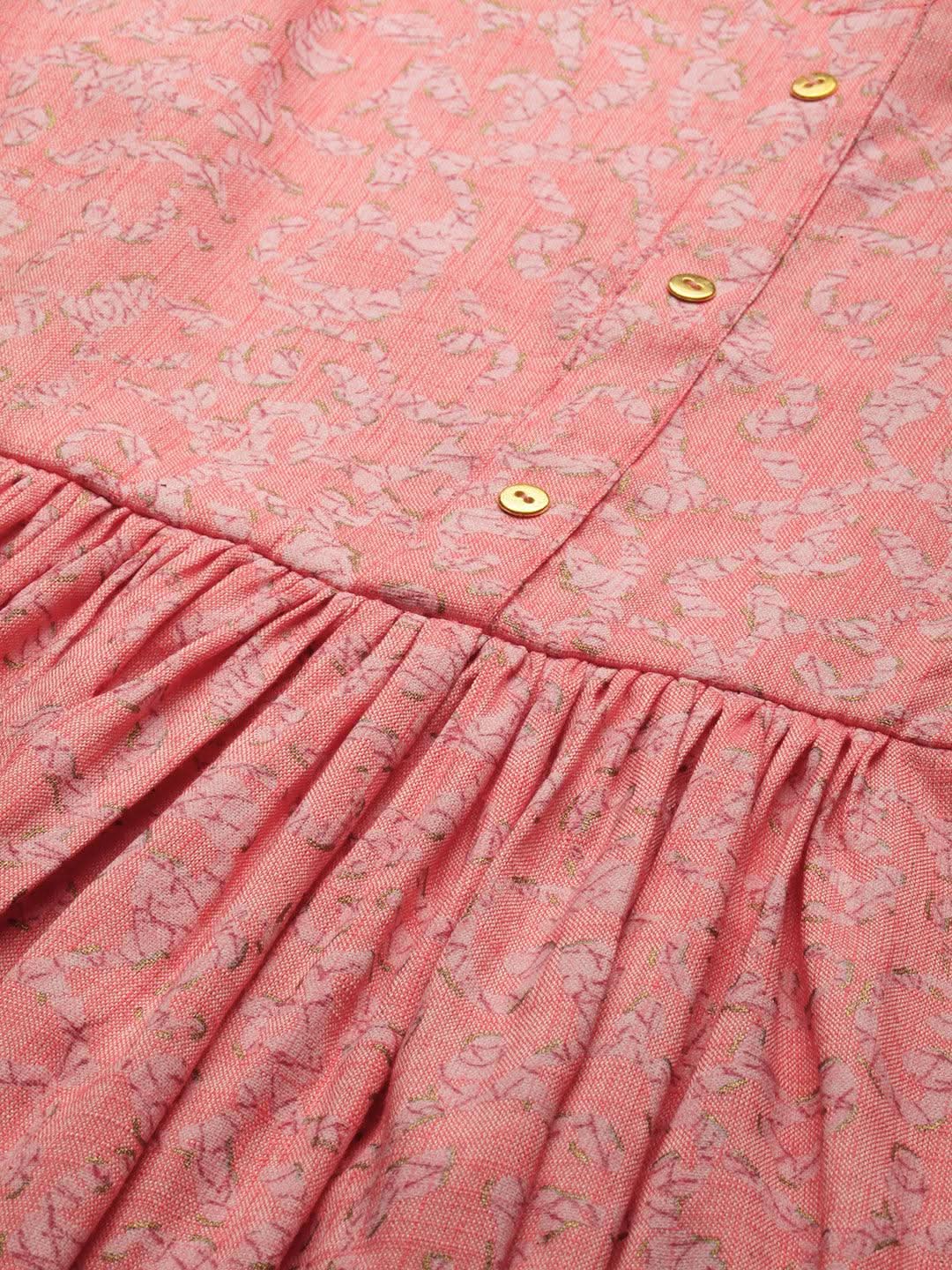 Vedic Women Peach-Coloured Ethnic Motifs Printed Anarkali Kurta - Vedic Apparel Private Limited