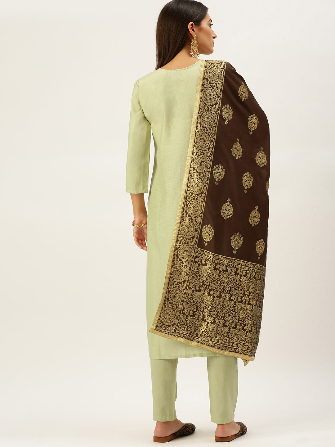 Vedic Women Green Floral Yoke Design Gotta Patti Kurta with Trousers  With Dupatta