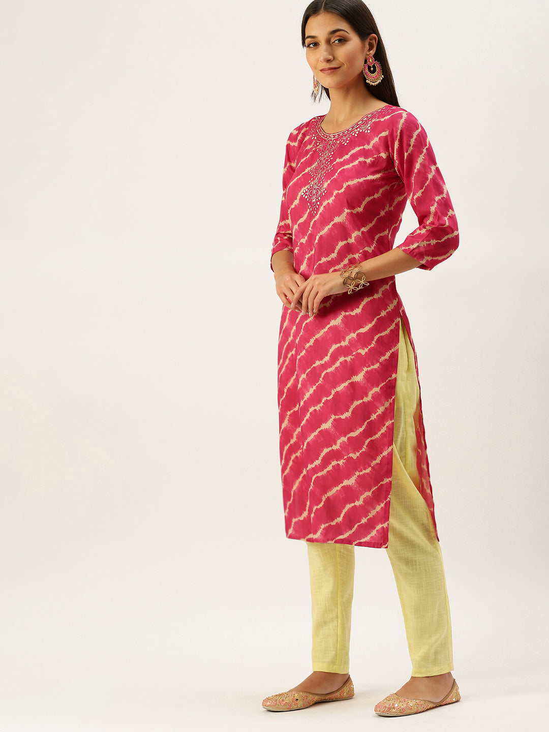 Vedic Women Pink Striped Gotta Patti Pure Cotton Kurta with Trousers  Dupatta