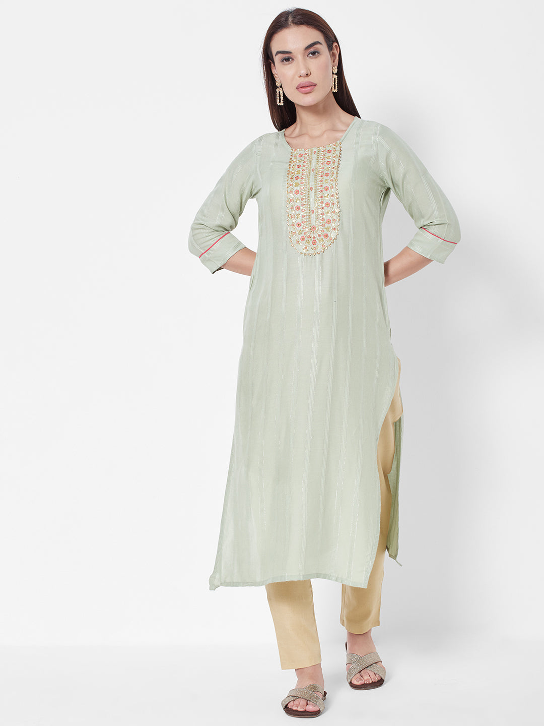 Vedic Floral Embroidered Cotton Kurta