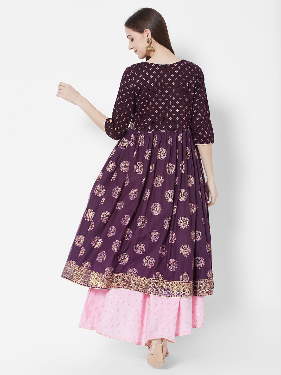 Vedic Ethnic Motifs Printed Layered Cotton Ethnic Maxi Dress