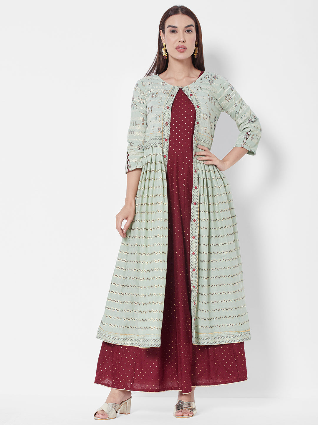Vedic Maroon Ethnic Maxi Ethnic Dress