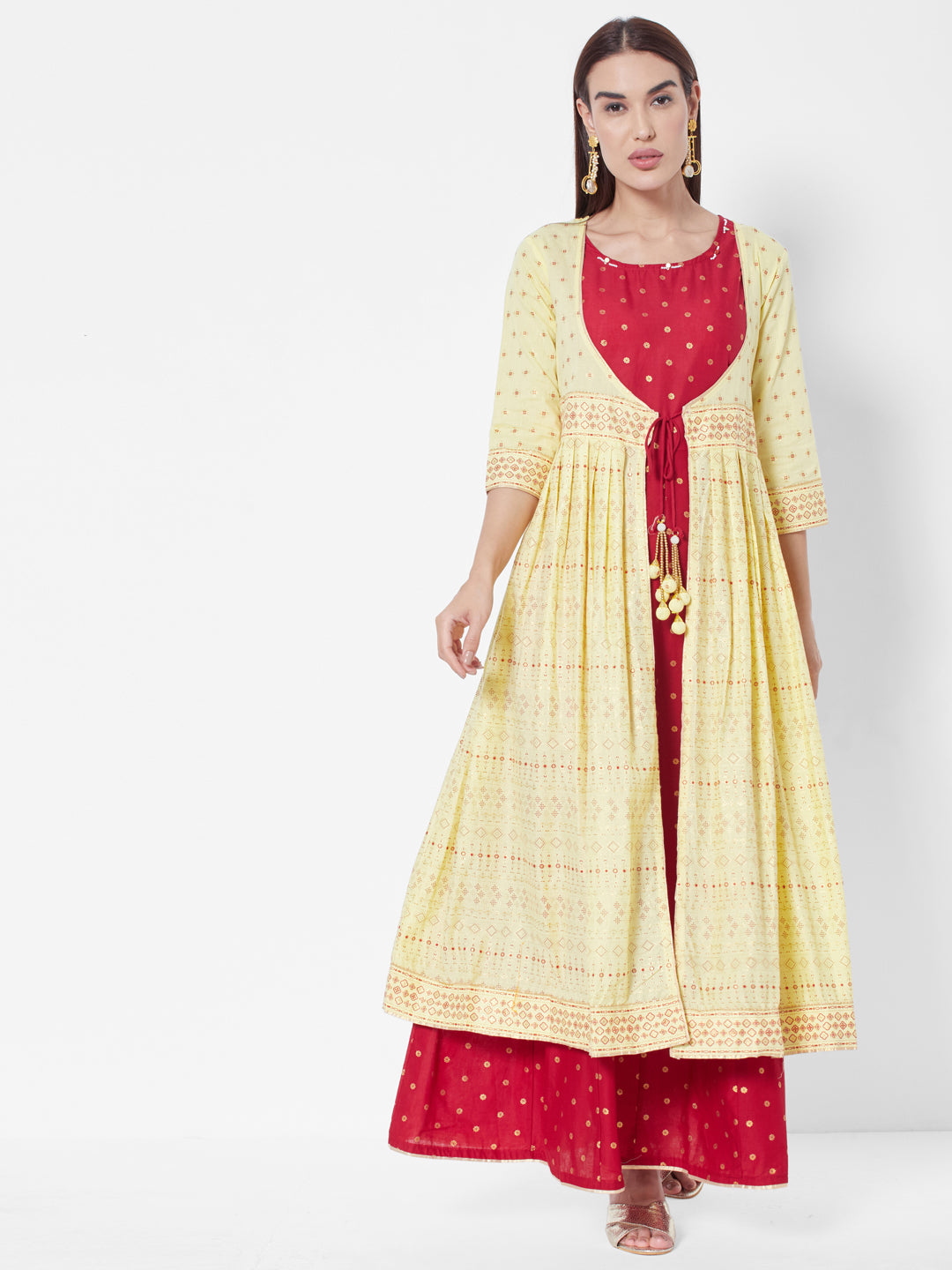 Vedic Cotton Ethnic Motifs Printed Fit-Flare Dress