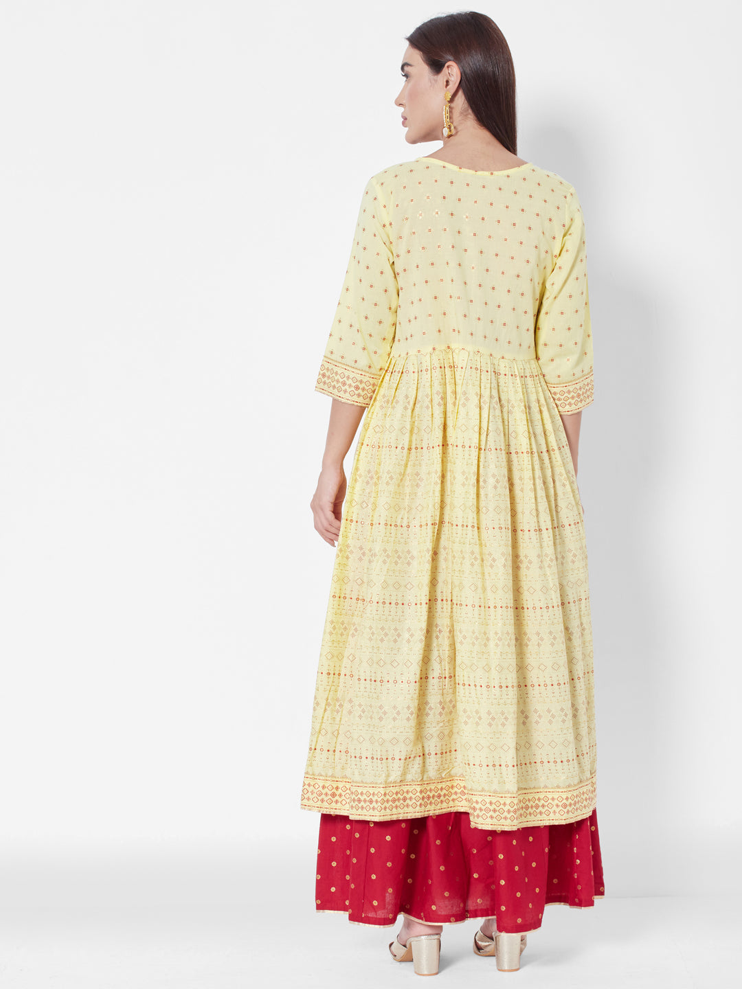 Vedic Cotton Ethnic Motifs Printed Fit-Flare Dress