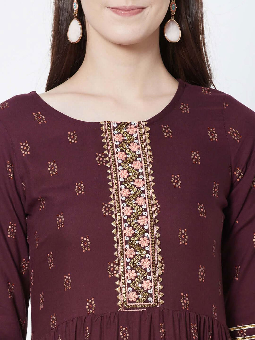 Vedic Printed Fit  Flare Tiered Midi Ethnic Dress - Vedic Apparel Private Limited