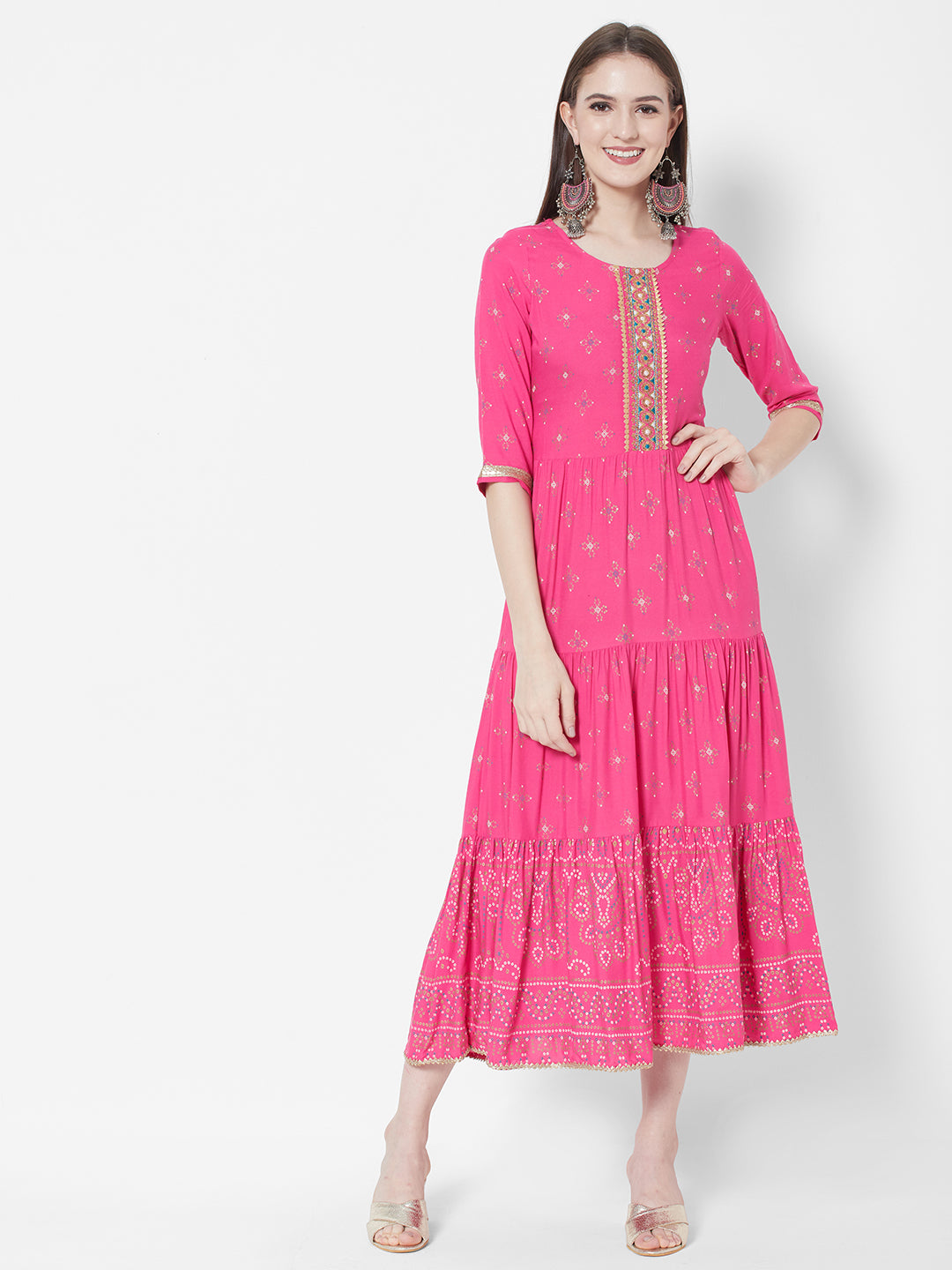 Women's Pink Silk Gown With Balloon Sleeves -(1Pc) - Saras The Label | Silk  gown, Pink silk, Gowns