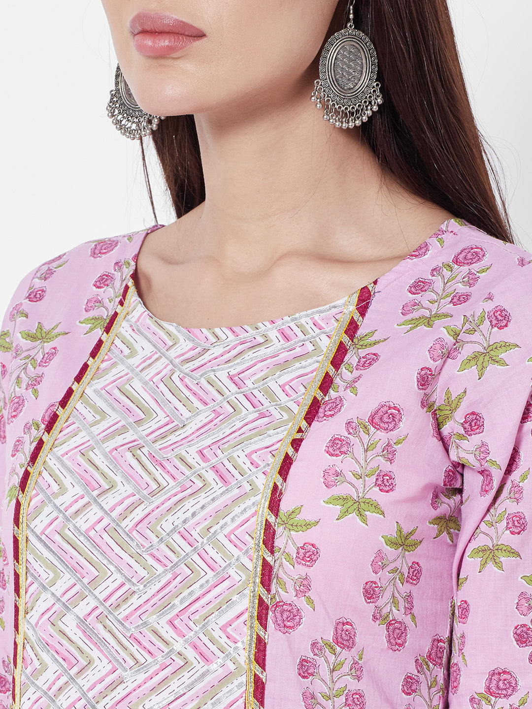 Vedic Women Pink Floral Printed Liva Kurta with Trousers  With Dupatta