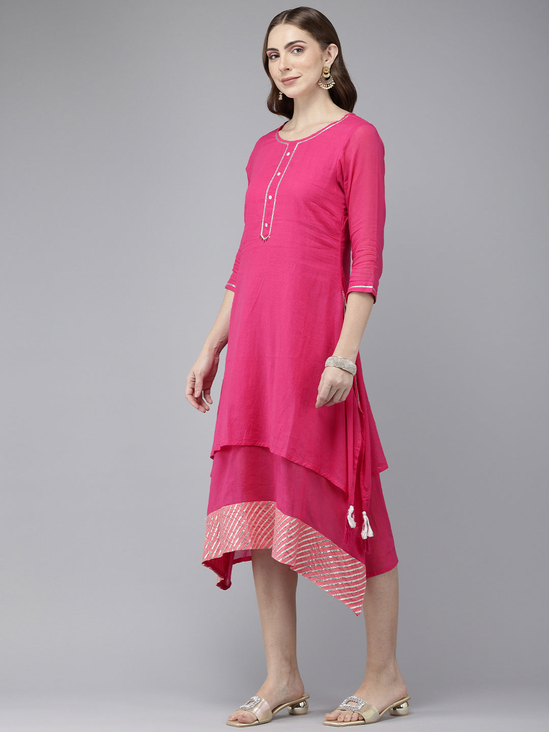 Vedic Women Solid Double Layre A Line Dress