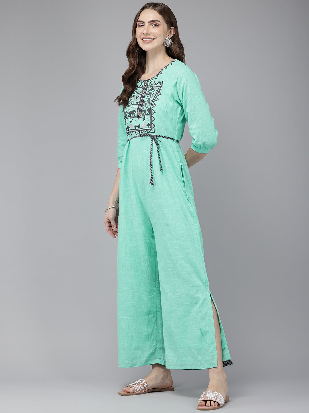 Vedic Ramagreen Embroidered Jumpsuit for Women