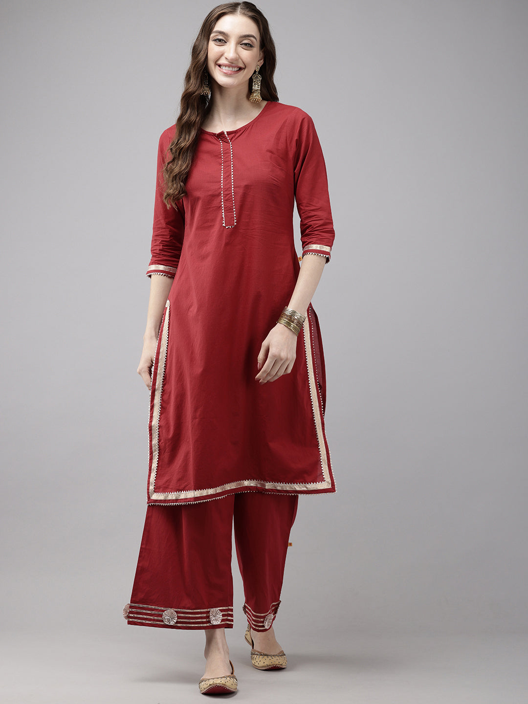 Vedic Women Embellished Laced Straight Kurta And Plazzo