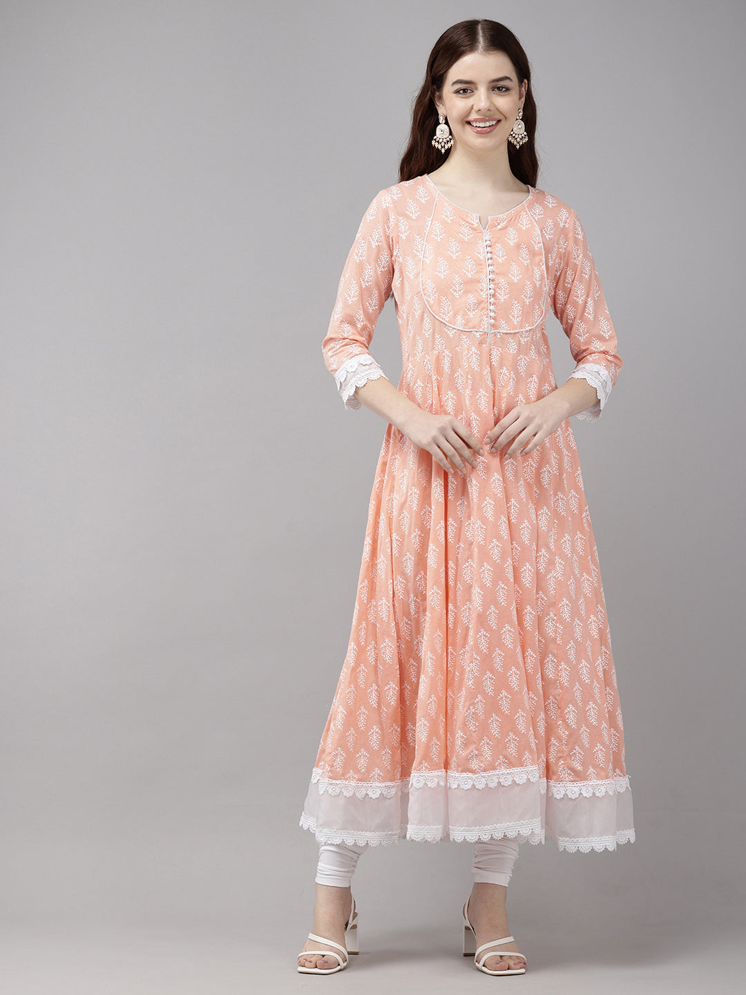 Vedic Peach Anarkali Kurta Pant Dupatta