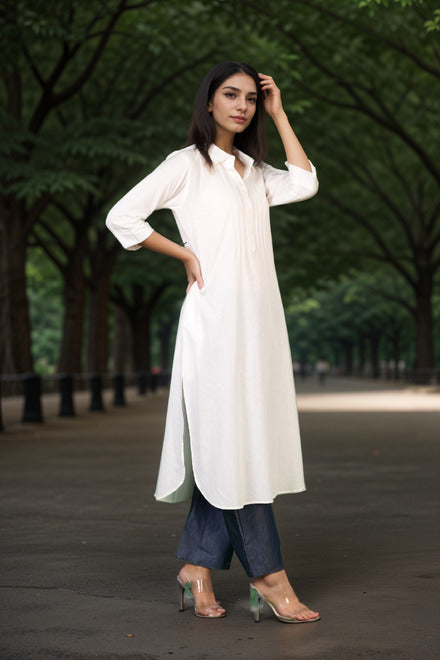 Elegant Pleated kurta(Off-white)