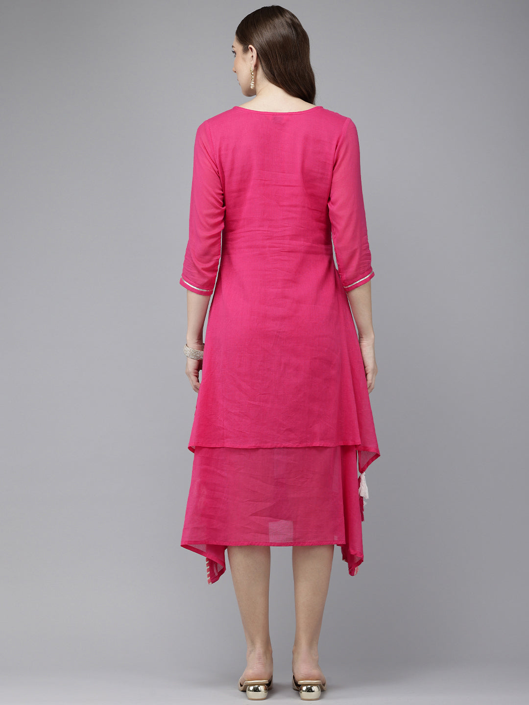 Vedic Women Solid Double Layre A Line Dress