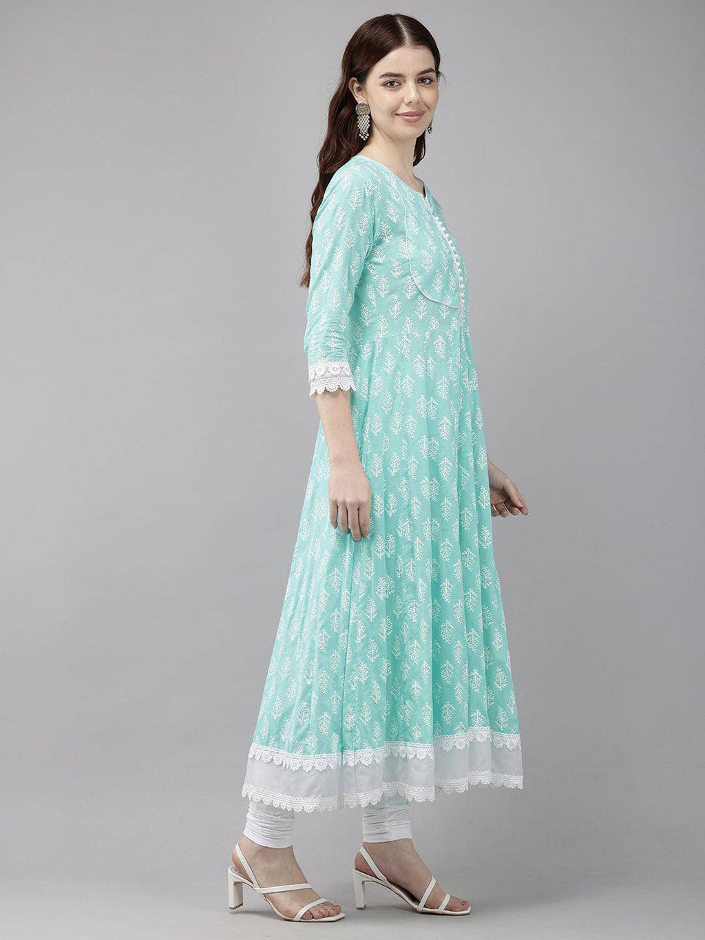 Vedic Sky blue Anarkali Kurta Pant Dupatta - Vedic Apparel Private Limited