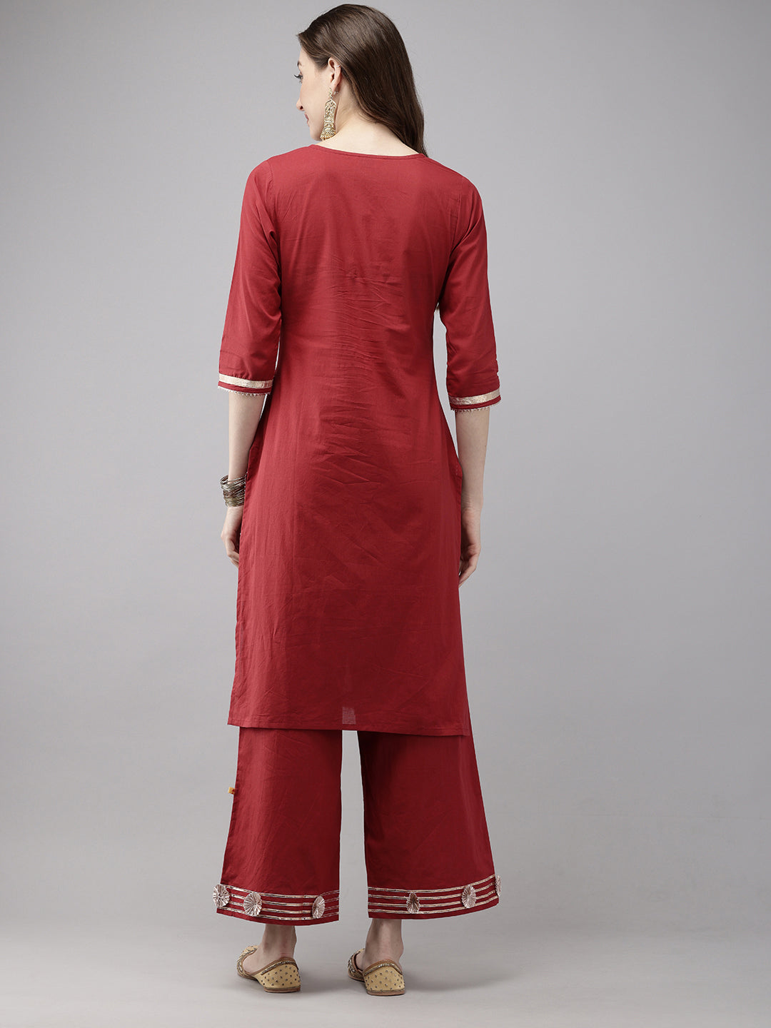 Vedic Women Embellished Laced Straight Kurta And Plazzo