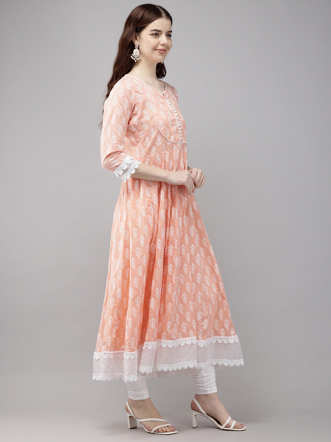 Vedic Peach Anarkali Kurta Pant Dupatta