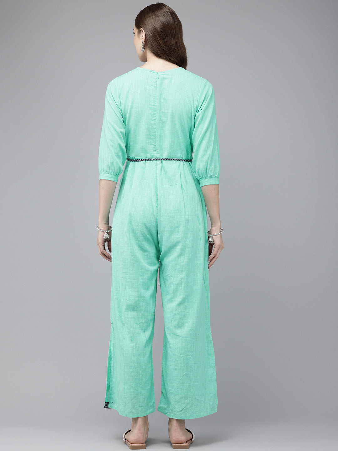 Vedic Ramagreen Embroidered Jumpsuit for Women