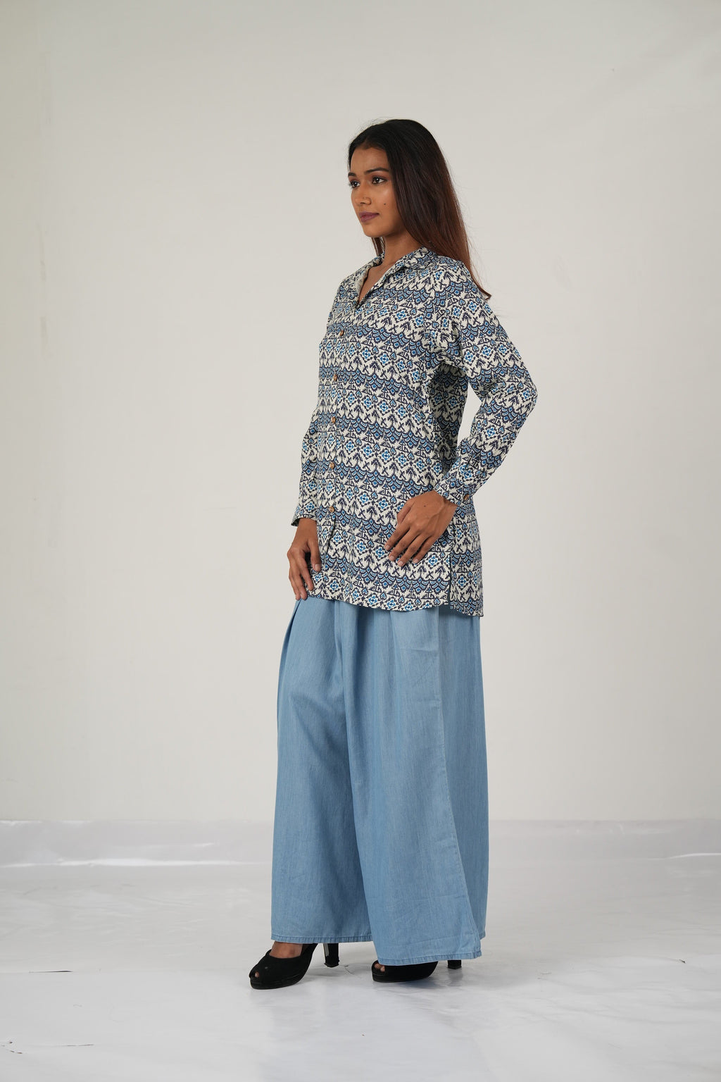 Vedic BLUE TRIBAL short top outfit.