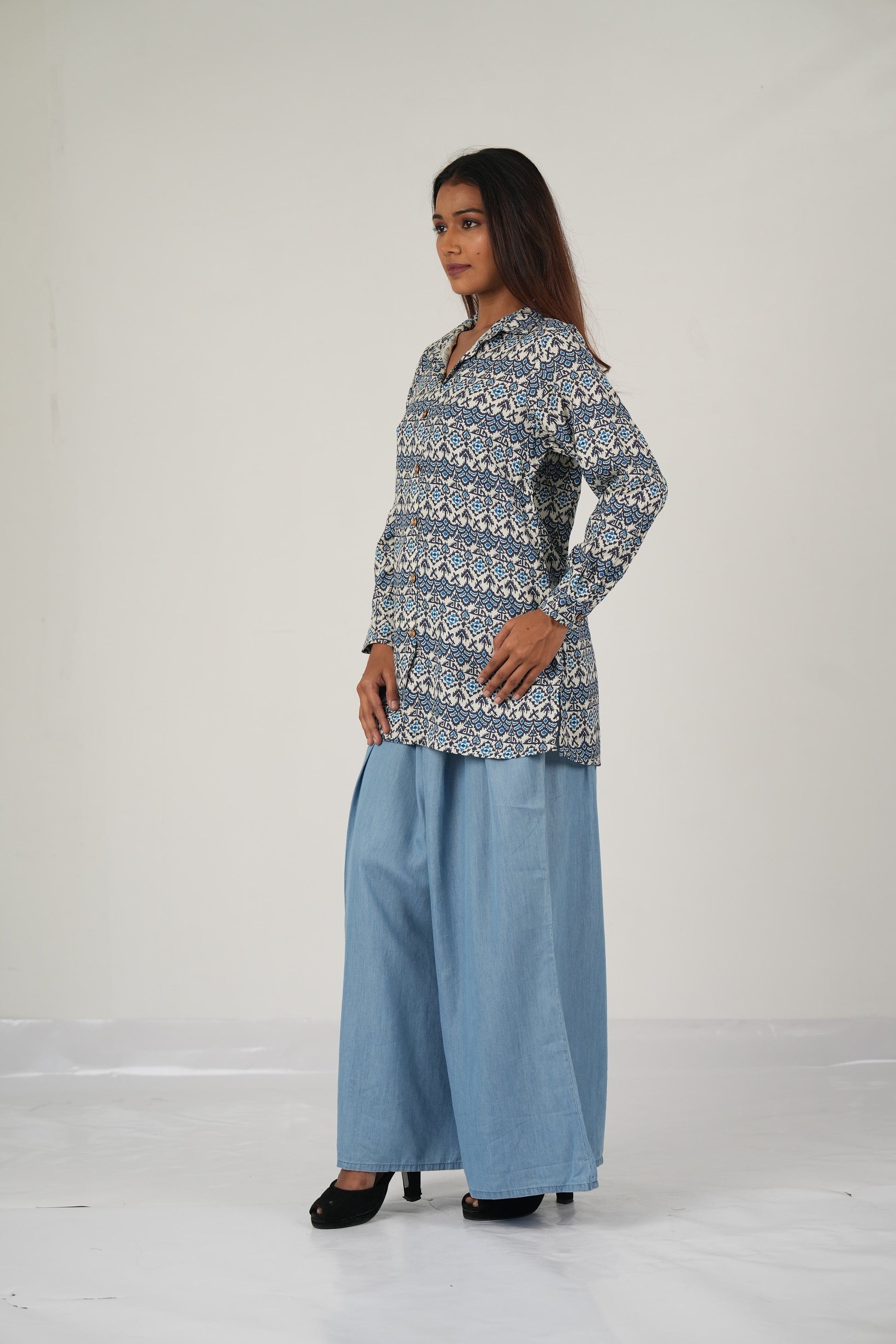 Vedic BLUE TRIBAL short top outfit.
